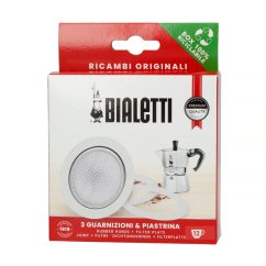 Bialetti - 3 Dichtungen + Sieb für 12-Tassen-Aluminium-Espressokocher