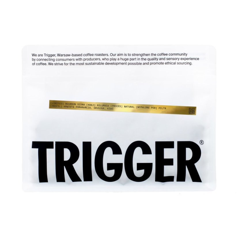 Trigger – Kolumbia Limited Bourbon Sidra Natural na filter 250 g Trigger – Kolumbia Limited Bourbon Sidra Natural na filter 250 g