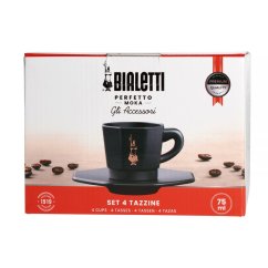 Bialetti – 4 Espressotassen mit Untertasse, Schwarz/Kupfer