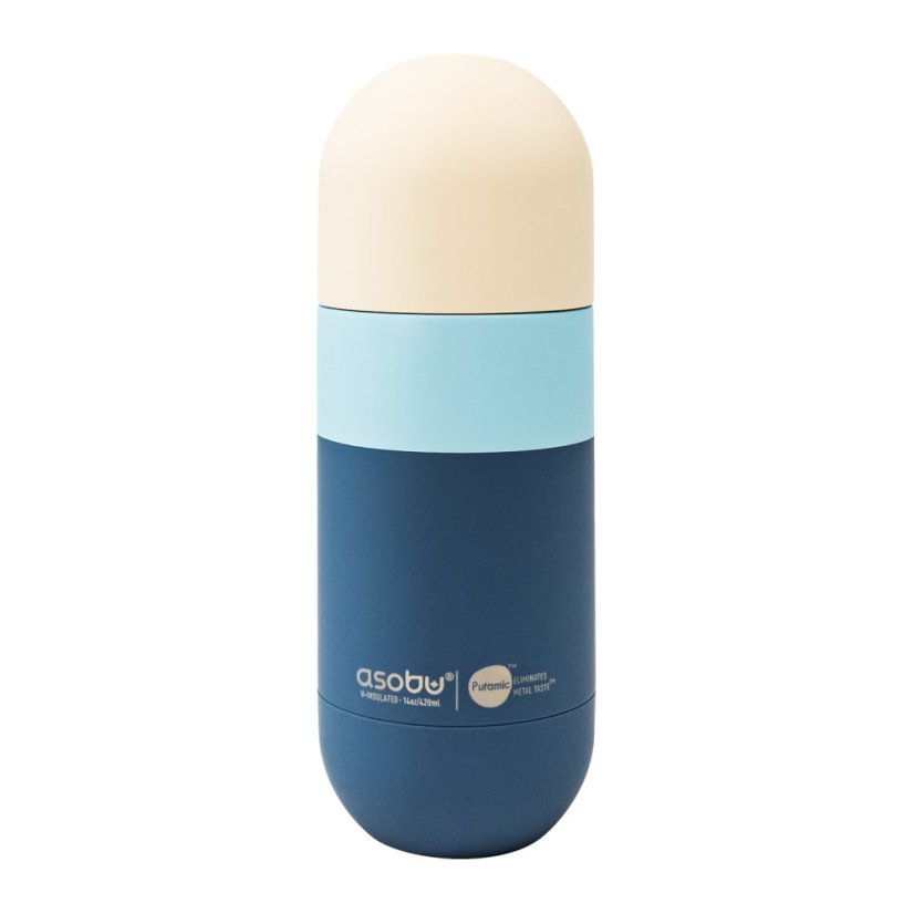 Asobu Orb – Isolierflasche 420 ml – Blau mit beigem Deckel Asobu Orb – Isolierflasche 420 ml – Blau mit beigem Deckel