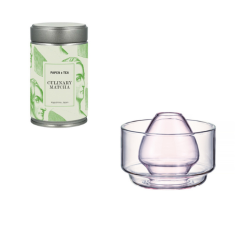Růžová miska na matchu Hario + Paper & Tea Matcha v dóze 80 g
