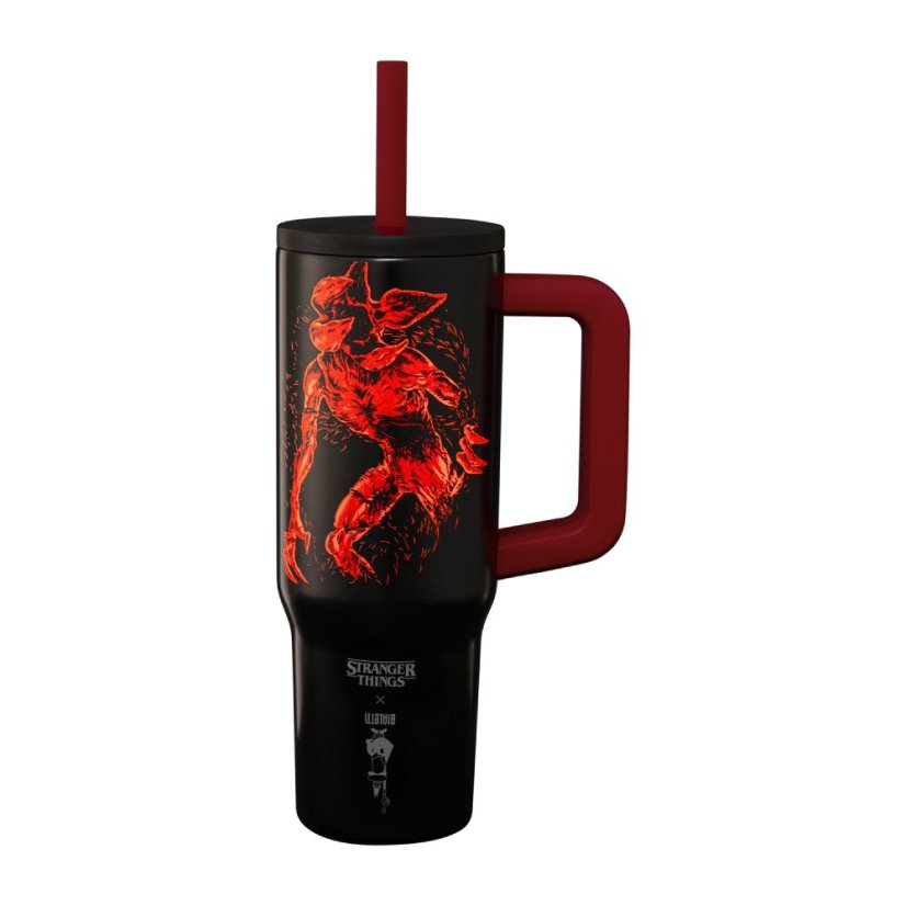 Bialetti - Cestovný hrnček s slamkou a rúčkou Stranger Things 900ml - svieti v tme