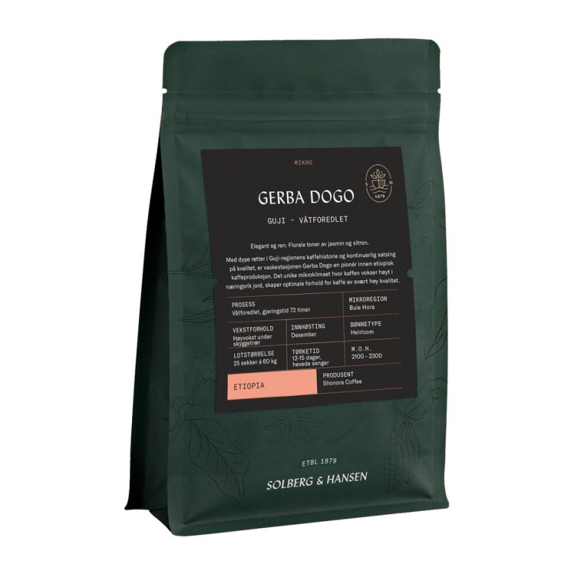 Solberg & Hansen - Etiopie Guji Gerba Dogo – zrnková káva na filtr, promyté zpracování, 250 g Solberg & Hansen - Etiopie Guji Gerba Dogo – zrnková káva na filtr, promyté zpracování, 250 g