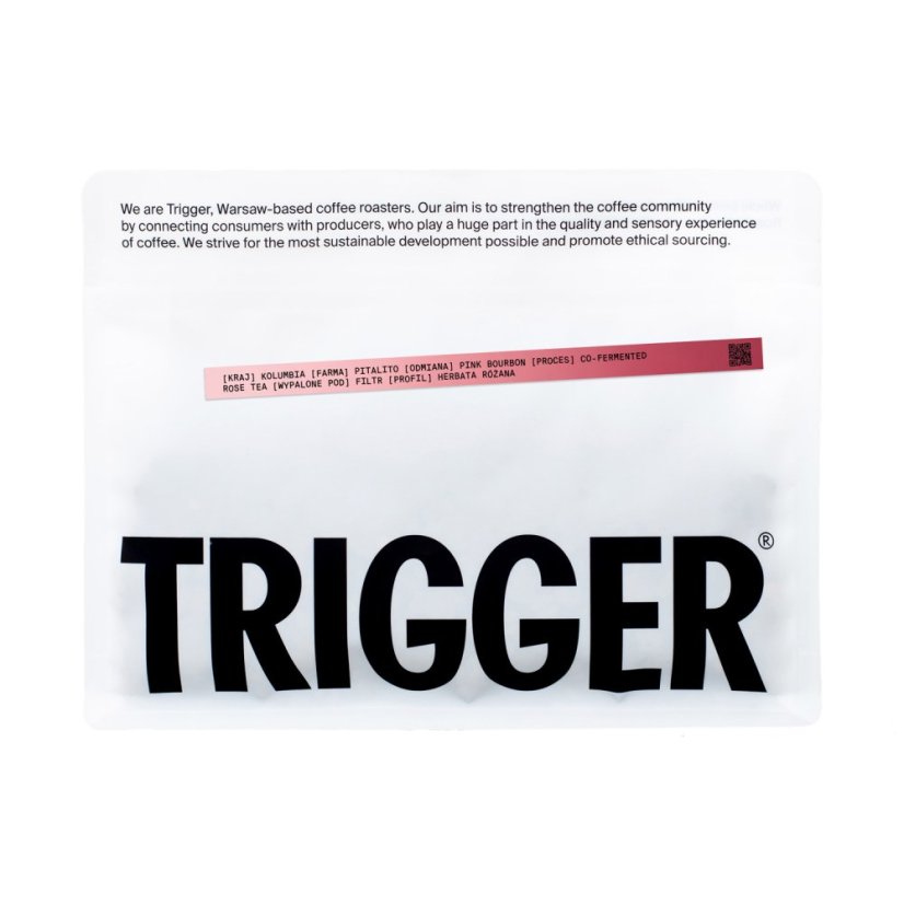Trigger Colombia Pitalito – rózsateával együtt fermentált filterkávé 250 g Trigger Colombia Pitalito – rózsateával együtt fermentált filterkávé 250 g