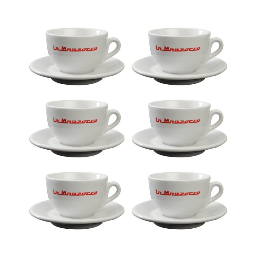 La Marzocco Strada — súprava 6 šálok a podšálok cappuccino, 210 ml, biele