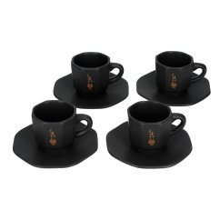 Bialetti – 4 Espressotassen mit Untertasse, Schwarz/Kupfer