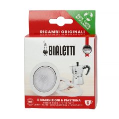 Bialetti - 3 Dichtungen + Sieb für 6-Tassen-Aluminium-Espressokocher