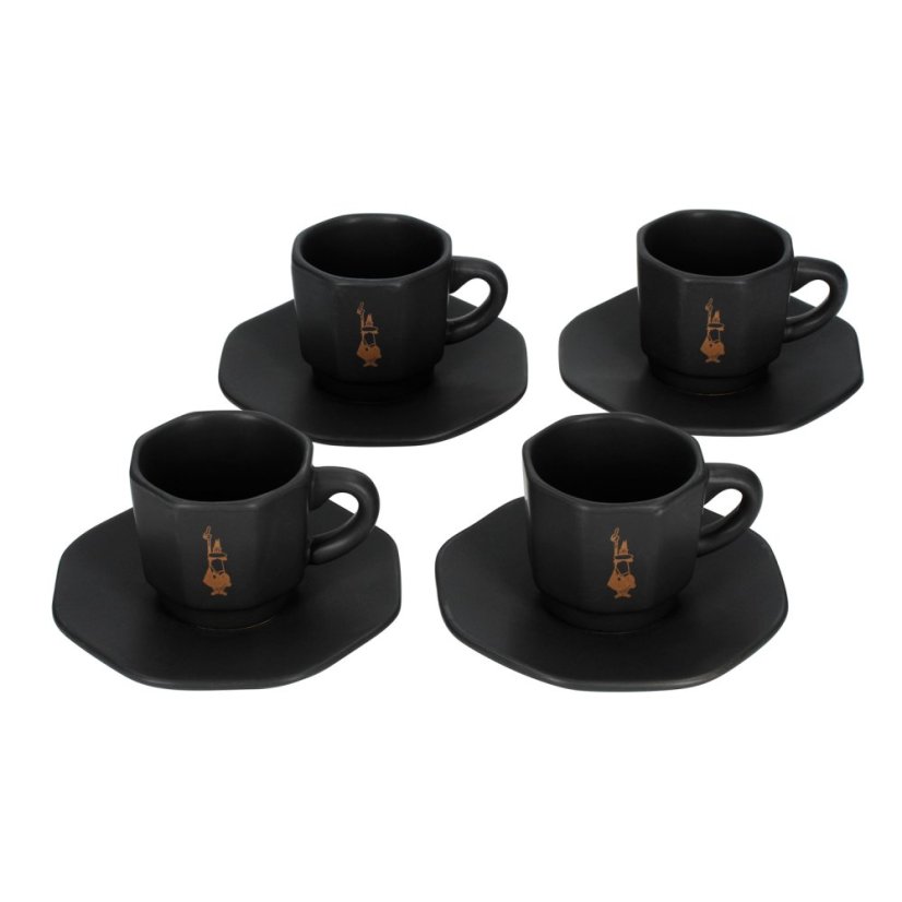 Bialetti – 4 Espressotassen mit Untertasse, Schwarz/Kupfer