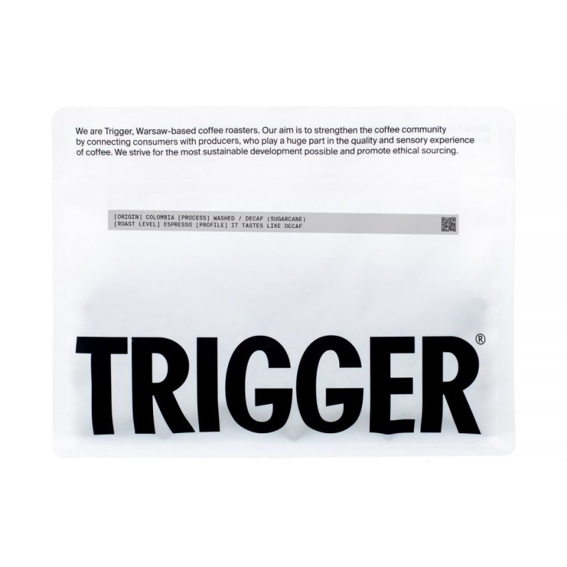 Trigger - Kolumbien gewaschen Zuckerrohrverfahren entkoffeiniert Espresso 250g Trigger - Kolumbien gewaschen Zuckerrohrverfahren entkoffeiniert Espresso 250g