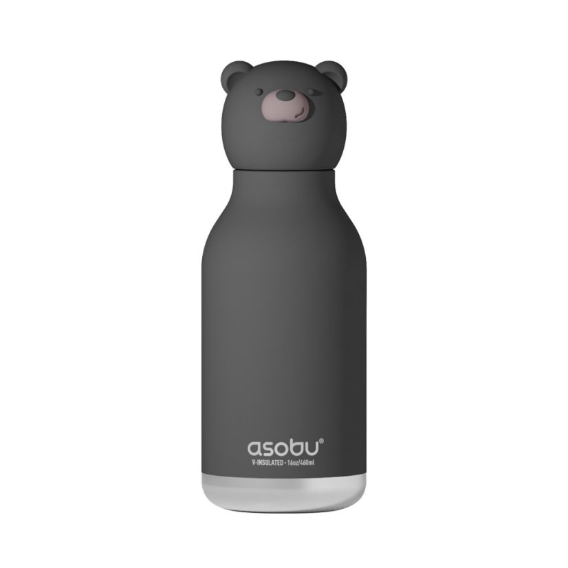 Asobu - Bestie Black Bear - 460 ml Isolierflasche mit Trinkhalm