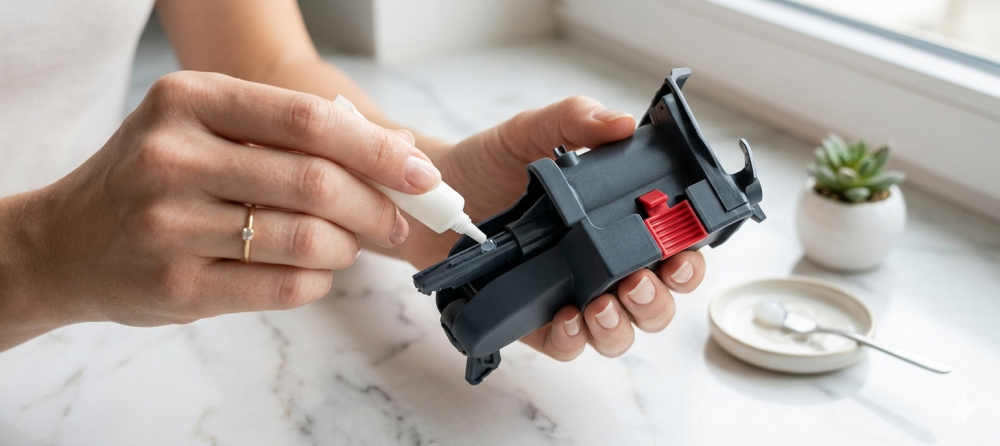 Nanášanie potravinárskej vazelíny na ozubené prevody sparovacej jednotky DeLonghi