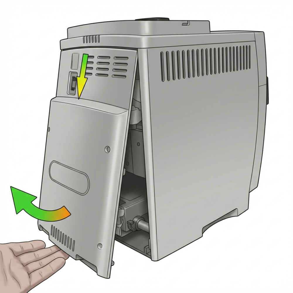 DeLonghi kávovar – bočný panel pri demontáži